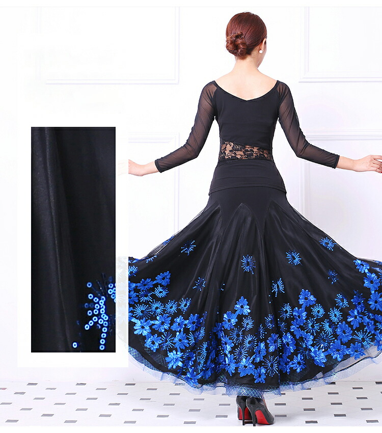 楽天市場】社交ダンススカート スパンコール 花モチーフ ロング