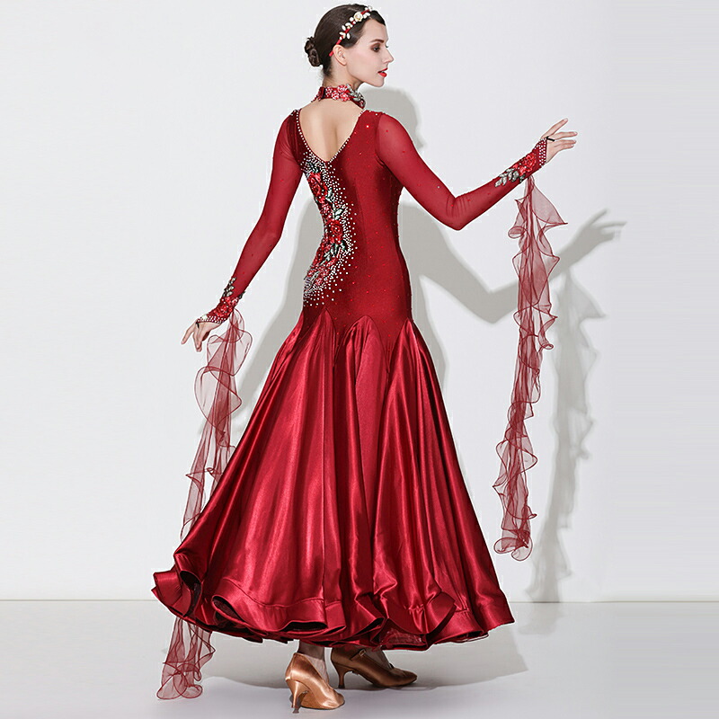 楽天市場】レディース 社交ダンス衣装 刺繍 アップリケ サテンドレス