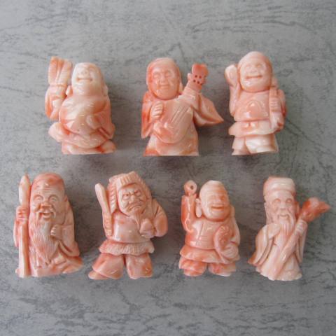 楽天市場】ピンク珊瑚 七福神の置物 黒檀台 希少 宝石サンゴ 珊瑚婚