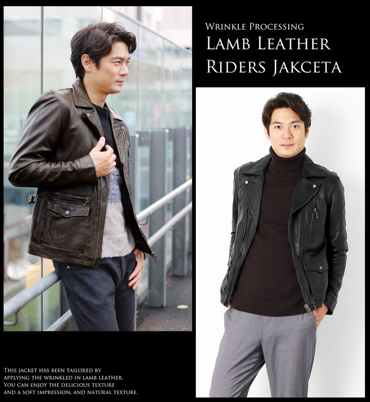 楽天市場】ラムレザー ライダース ジャケット メンズ 秋冬 ダブル シワ