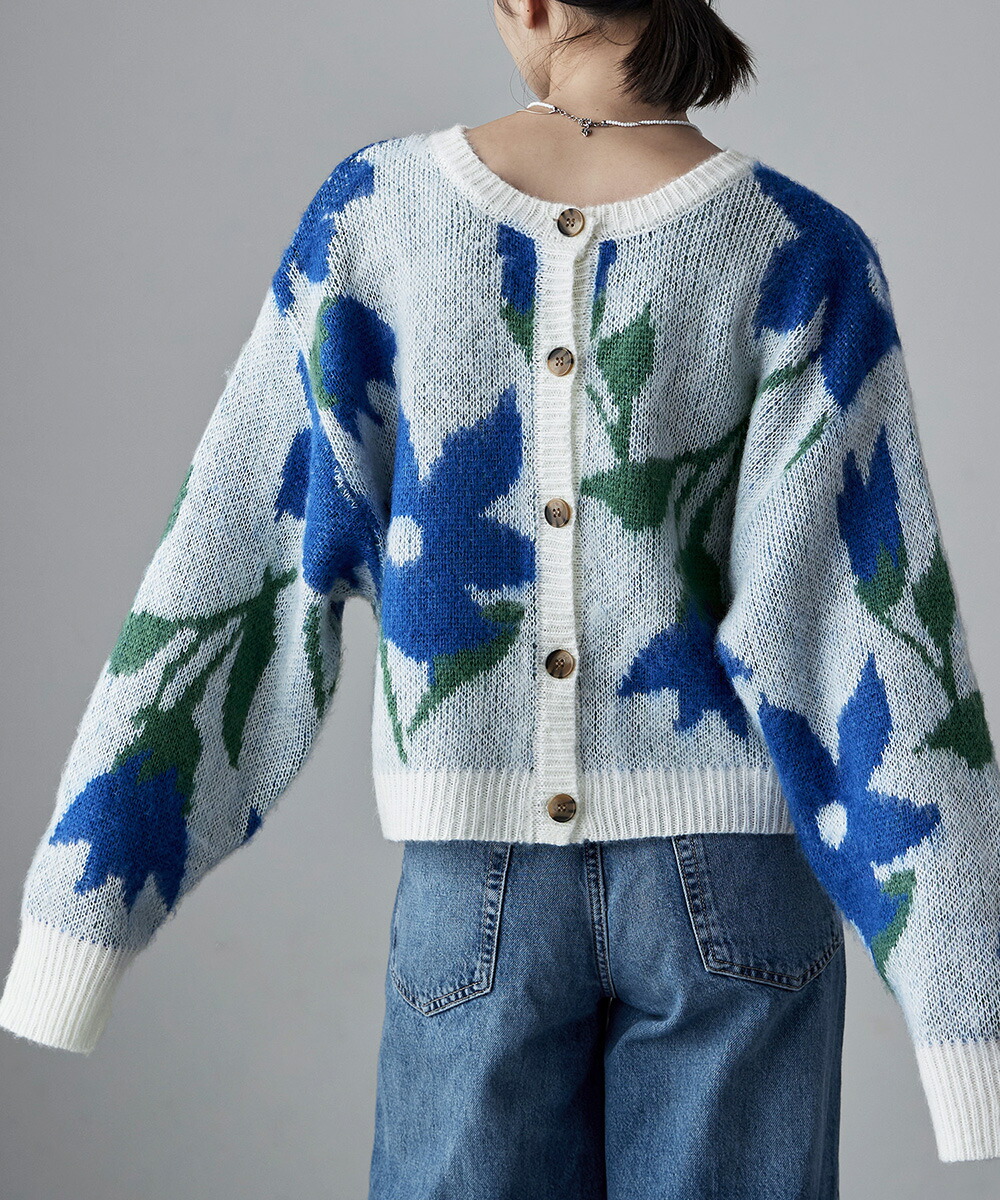 楽天市場】前後2wayフラワー柄ニットカーディガン レディース トップス