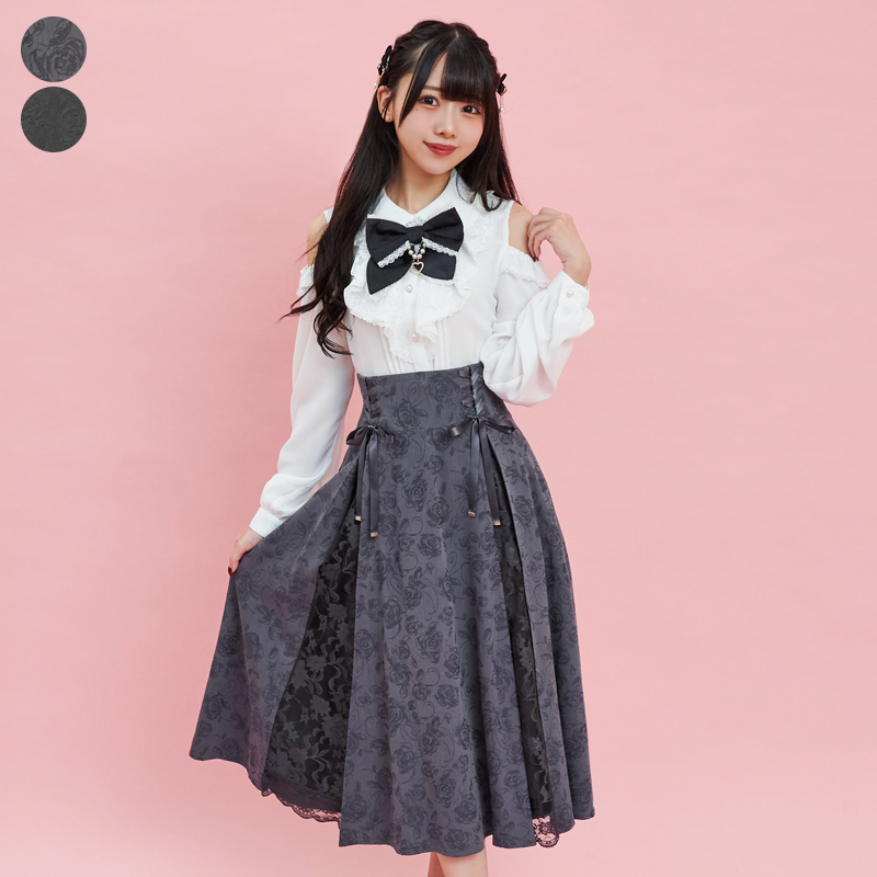 楽天市場】レース切替バラ柄ジャガードミディスカート9/27 12:00 再