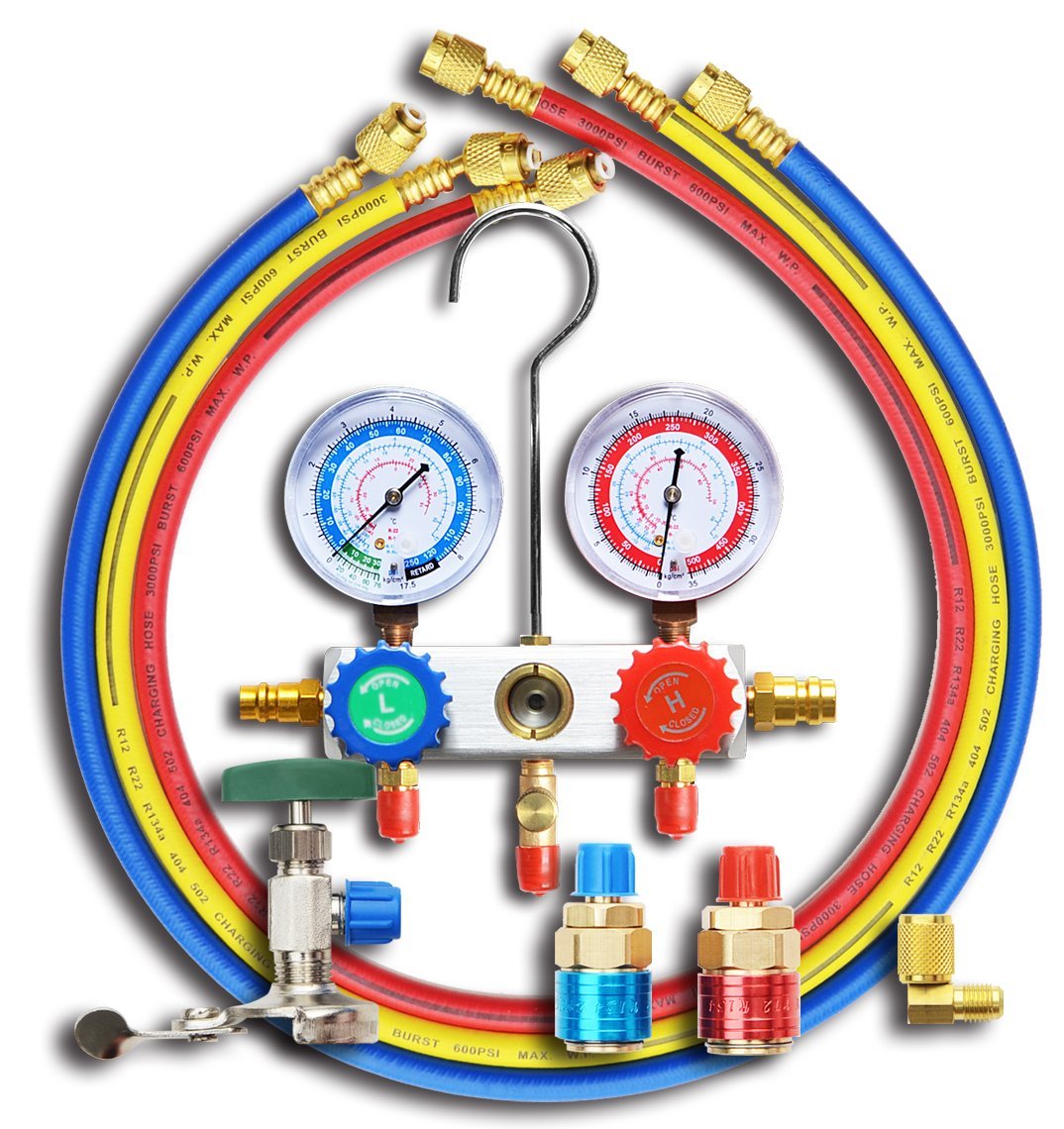 楽天市場】エアコンガスチャージ マニホールドゲージ R134a R12 R22