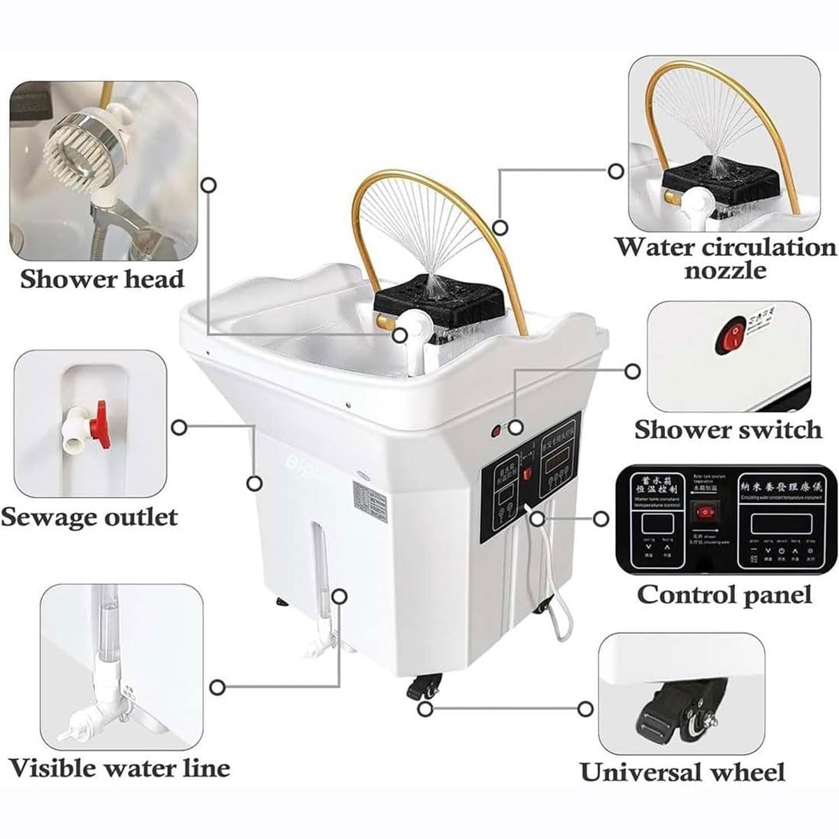 楽天市場】【時間限定P5倍】水循環ヘッドスパシャンプー台、60l水