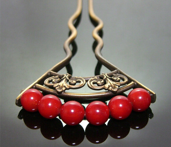 楽天市場】”女のお守り ”血赤色珊瑚(特注染め)扇かんざし【お祝 和装