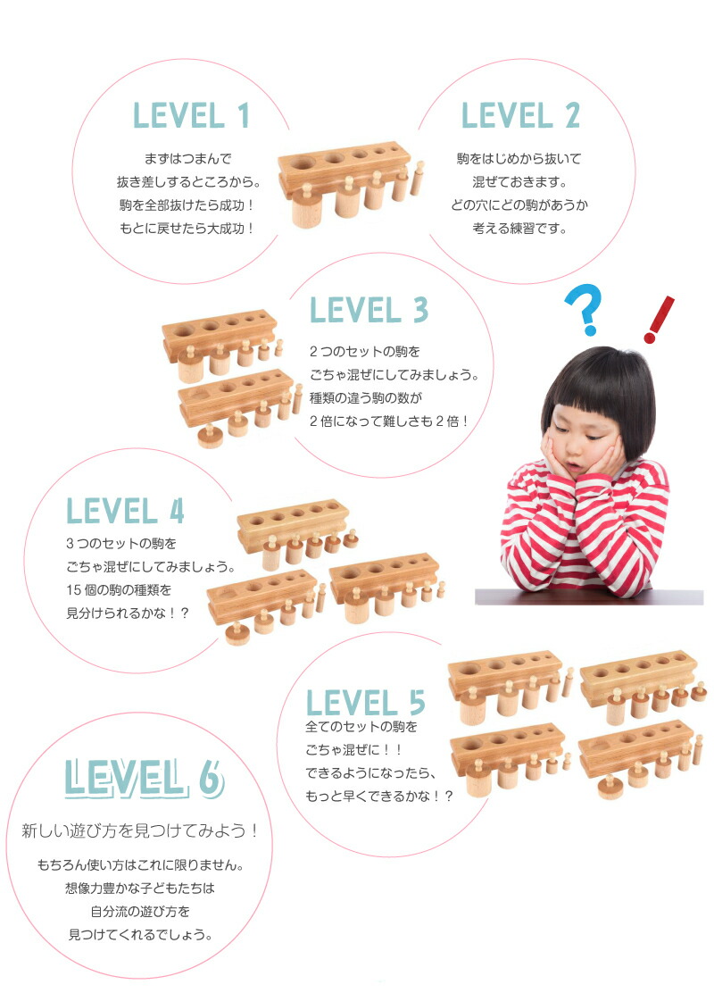 楽天市場】まるすぽ モンテッソーリ教育 円柱さし 4本セット