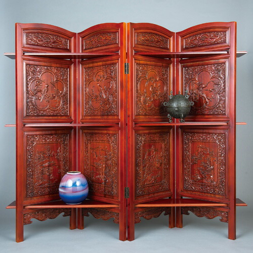 楽天市場】楠 彫 両面 屏風『 花鳥 山水 尽し 』 彫刻家 李建 細密