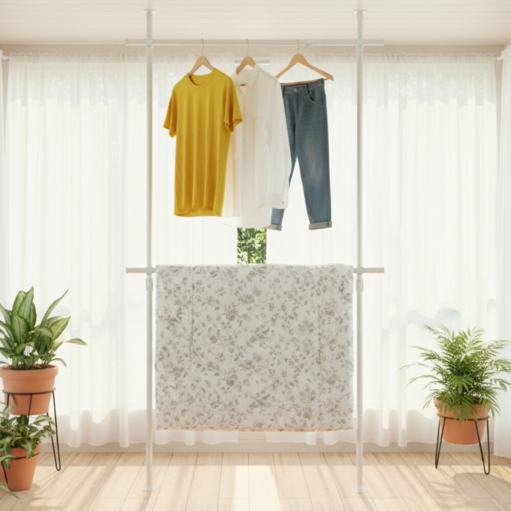 楽天市場】【簡単】ワンタッチ式突っ張りポールハンガーラック 2段 OH