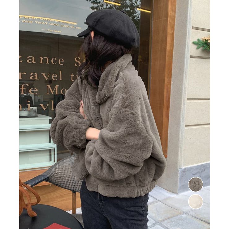 GRANCY】ファーボアライダースジャケット グレー Sサイズ GRANCY】Fur