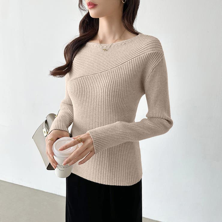 Monoha ベージュ オフショルダー ニット 長袖 &. NOSTALGIA