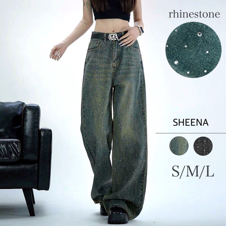 楽天市場】SHEENA ラインストーンデニムパンツ 春 夏 秋 冬 オール