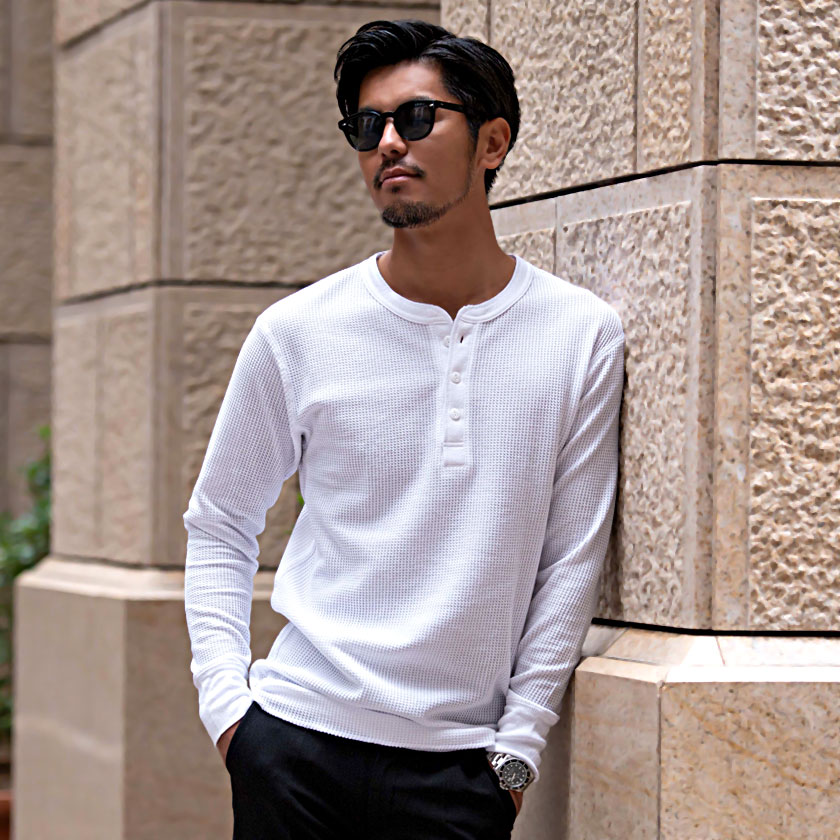 楽天市場】【送料無料】ロンT メンズ ワッフル サーマル 長袖Tシャツ