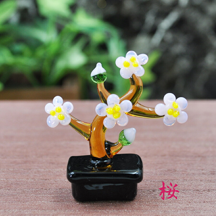 楽天市場】ガラス雑貨 ミニチュア 手作り インテリア プチ盆栽 松 梅