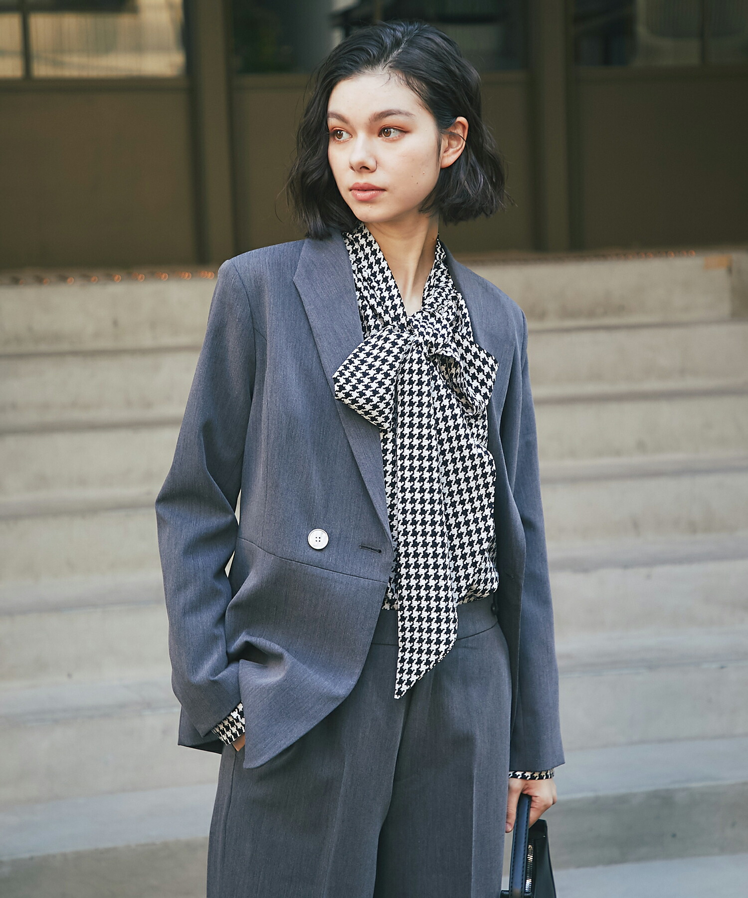 楽天市場】プリーツ裾 ペプラム ジャケット ＆ ワイドパンツ