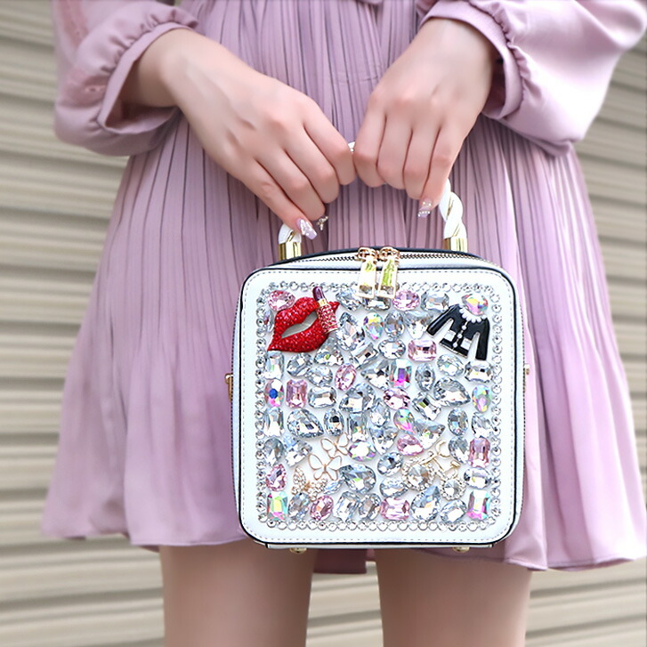 楽天市場】送料無料 ビジュー＆スタッズスクエアバッグ キラキラ デコ