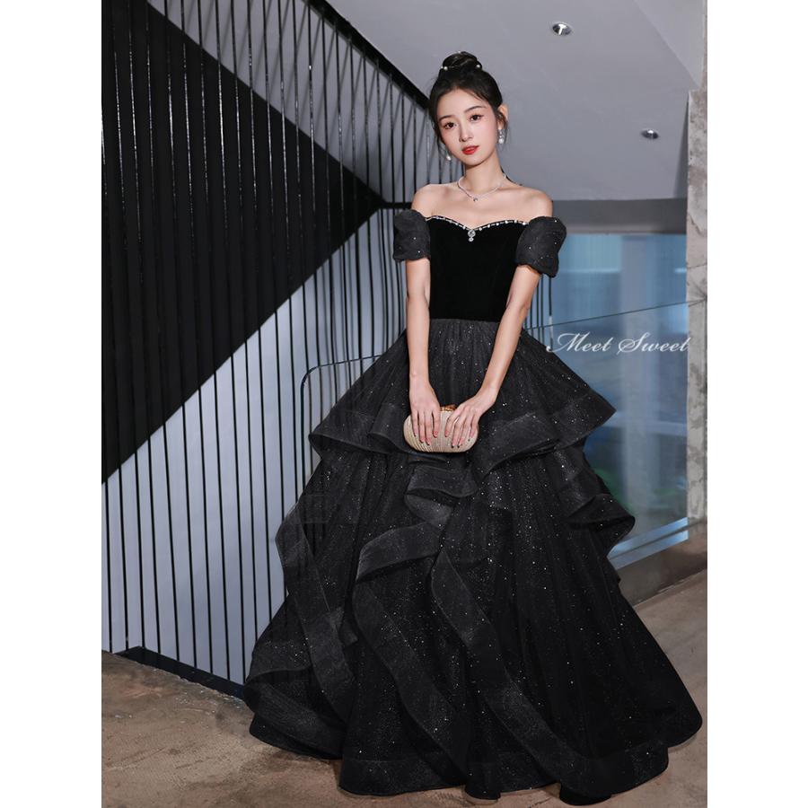 楽天市場】カラードレス ブラック オフショルダー プリンセスドレス