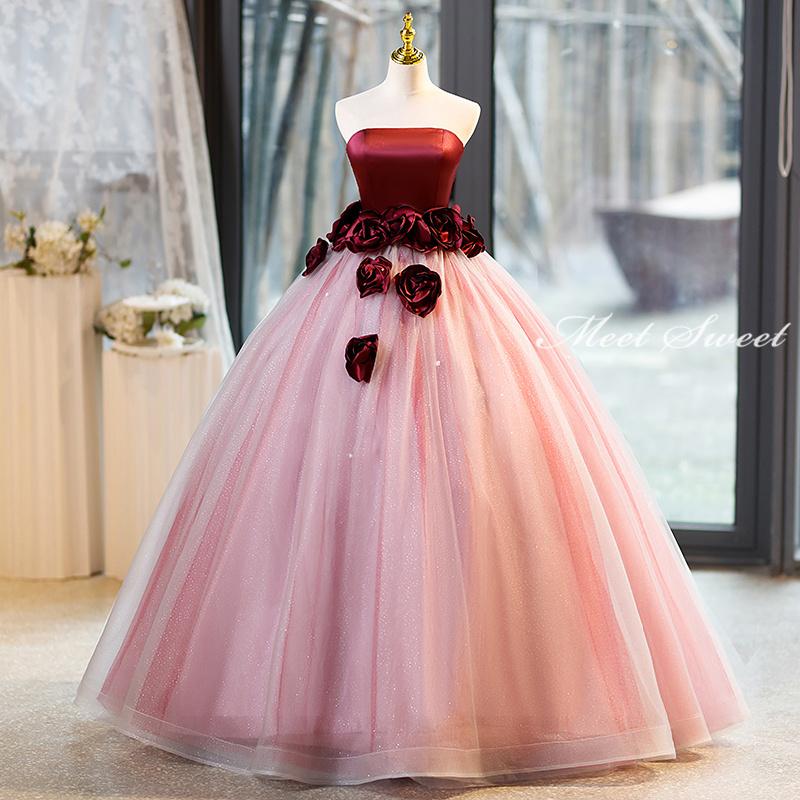 楽天市場】カラードレス 編み上げ ピンク ビスチェ 赤 ロングドレス