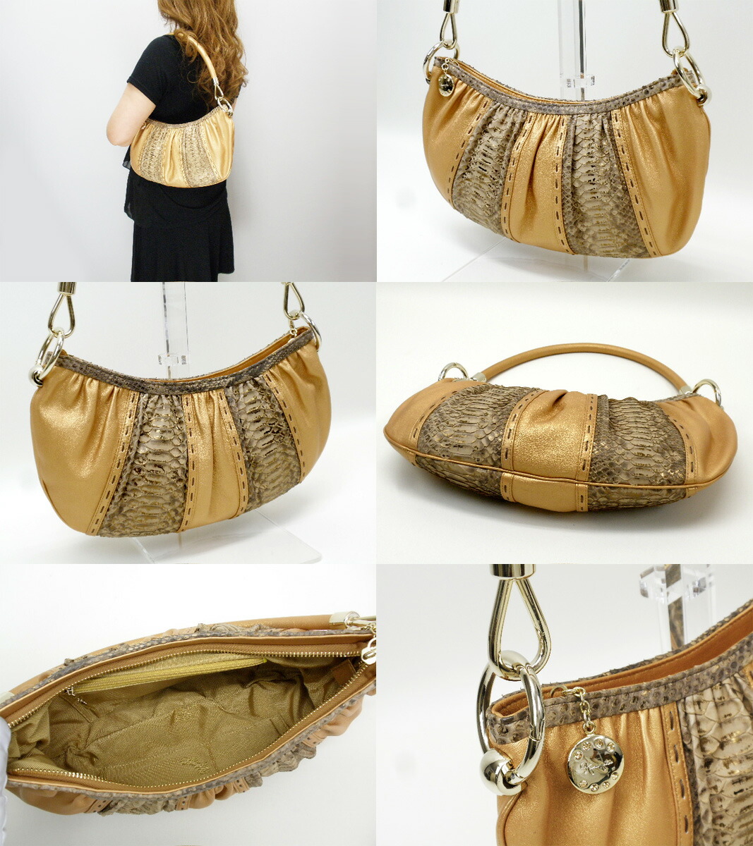 楽天市場】銀座かねまつ パイソン ショルダーバッグ メタリック