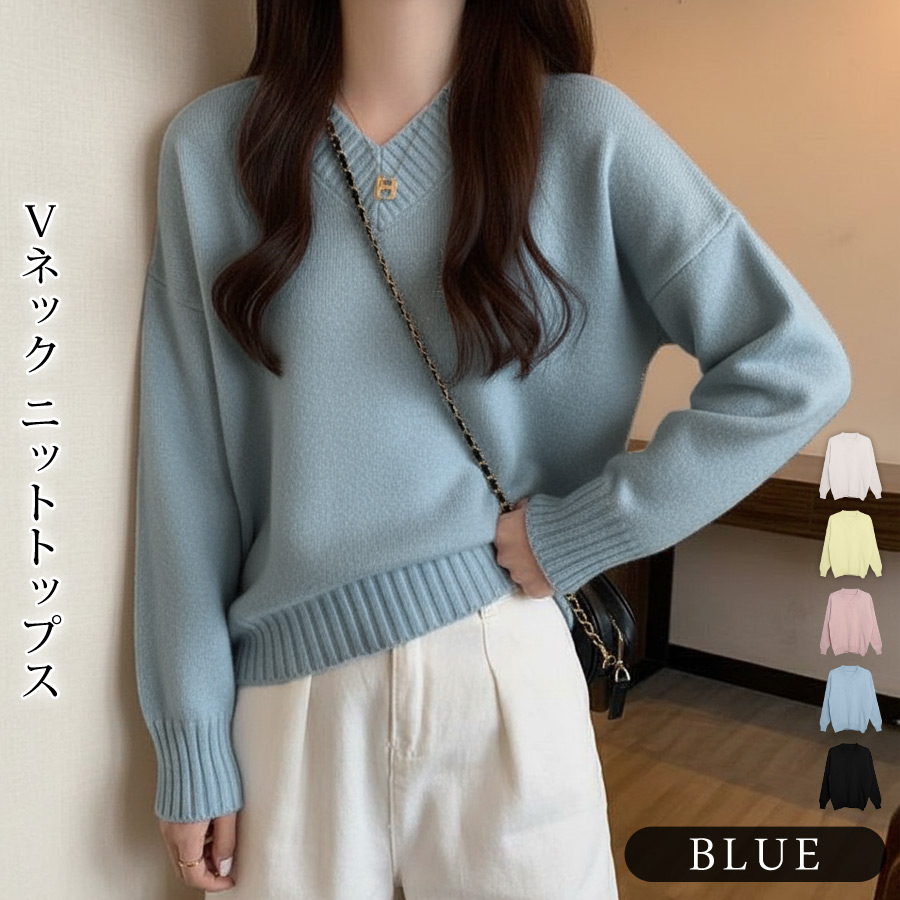 楽天市場】ニットトップス レディース 春 冬 春冬 黒 Vネック セーター