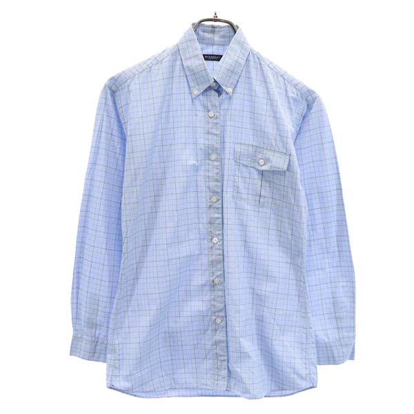 楽天市場】バーバリー チェック柄 長袖 ボタンダウンシャツ 水色系