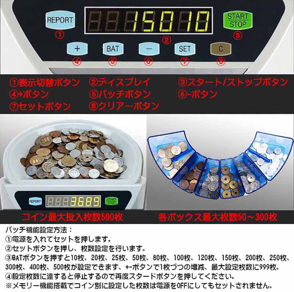 楽天市場】コインカウンター 硬貨選別 分別 仕分け 硬貨計数機 マネー