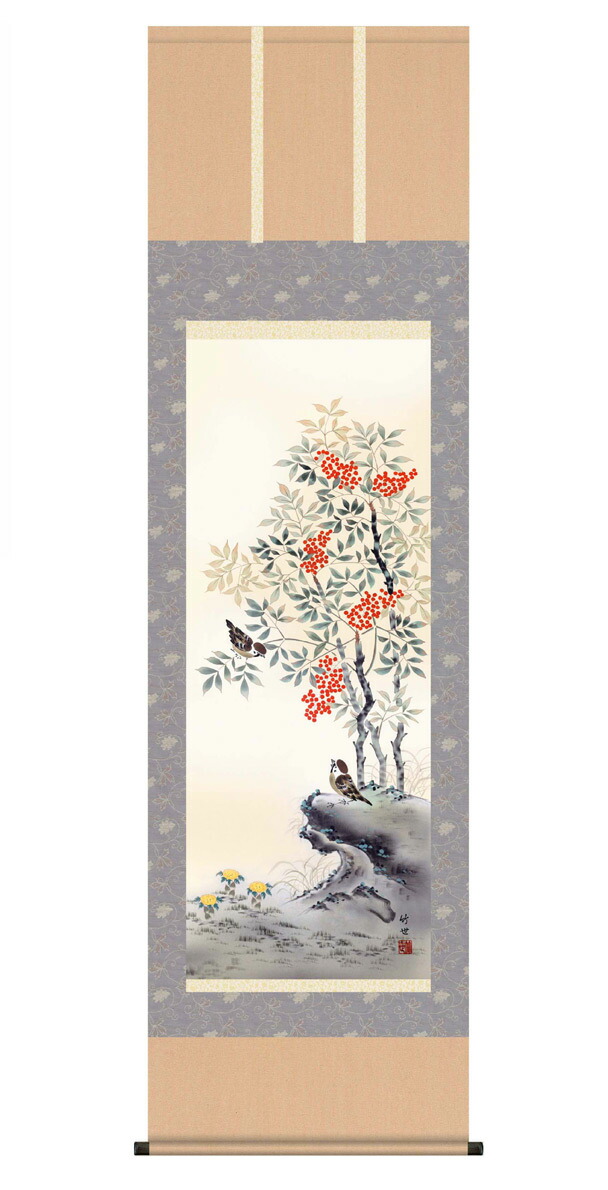 楽天市場】掛け軸 【 開運 掛軸 南天に雀 [花鳥図]】尺五 最高品質