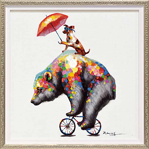 油絵 菅家令子 絵 絵画 インテリア uF6-071219 猫たちと犬たち 油絵