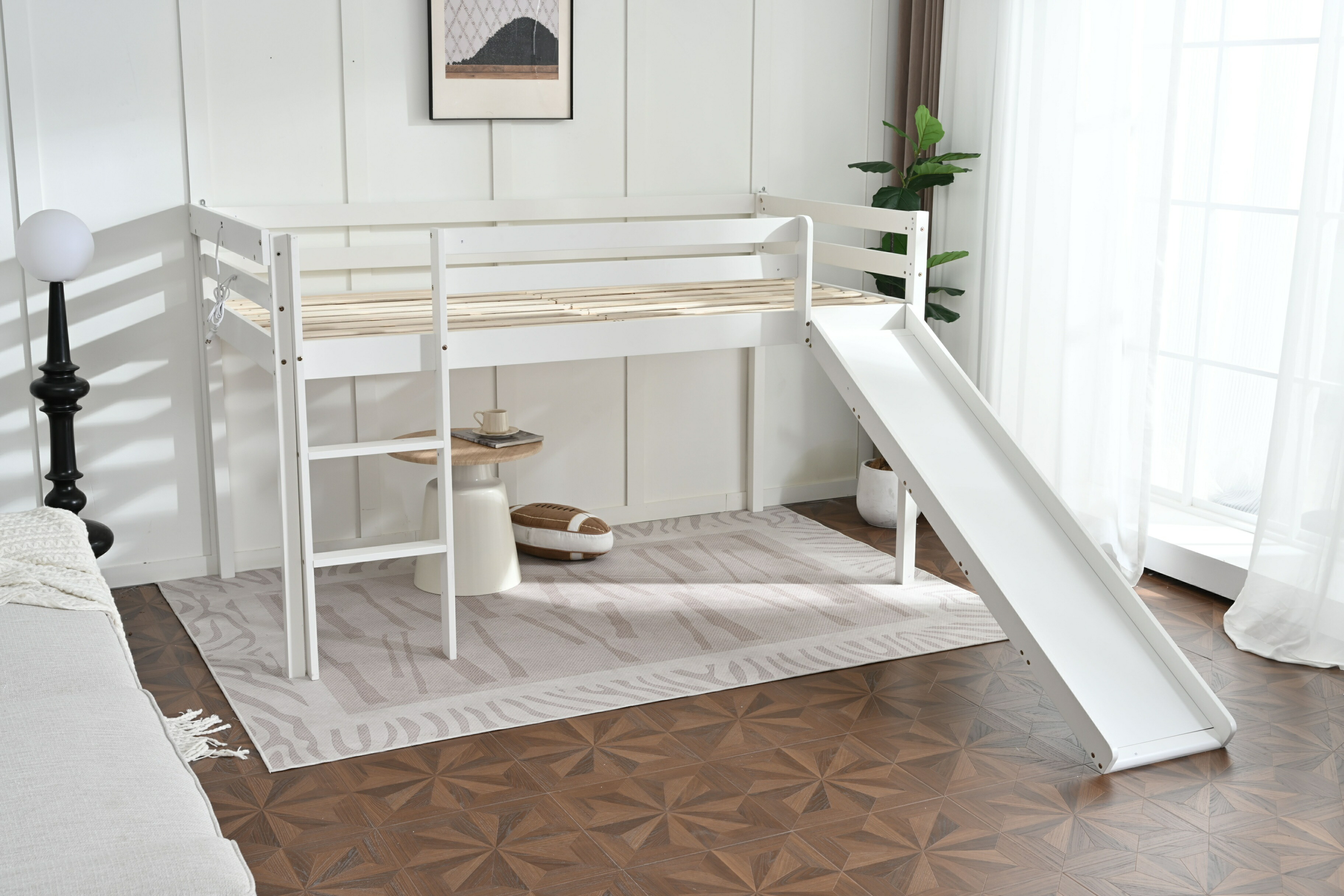 楽天市場】ロフトベッド 頑丈 ロータイプ 階段付き 天然木 コンセント