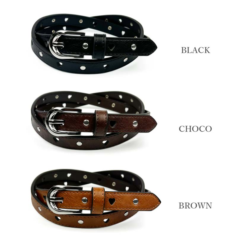 楽天市場】全3色 ドット スタッズ 穴ハート型 タイト レザーベルト