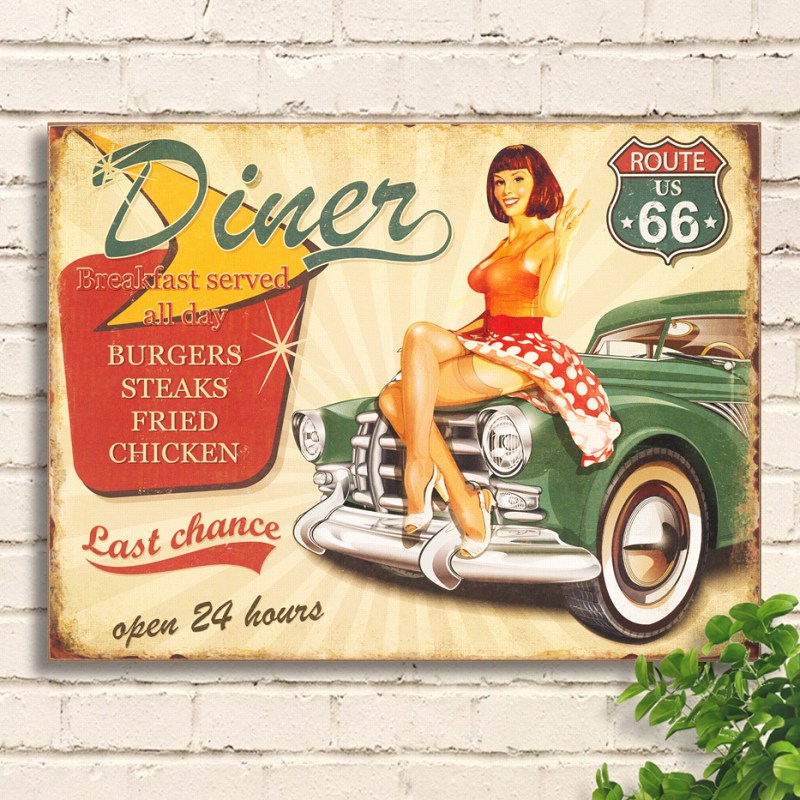 楽天市場】アートパネル 木製 木製看板40 ダイナー ルート66