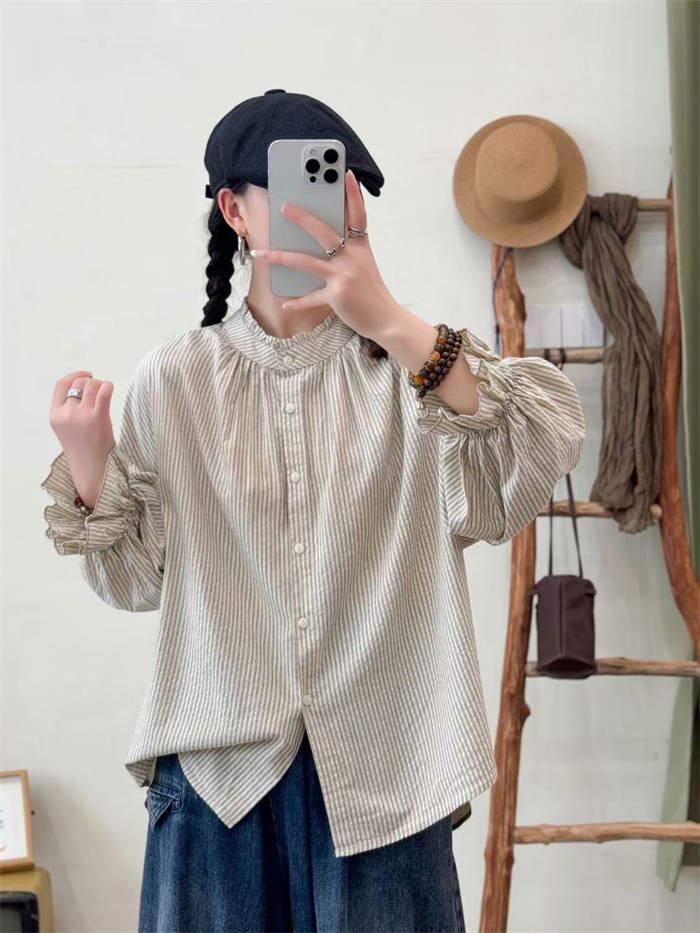 楽天市場】シャツ ブラウス レディース 長袖 秋 春 コットン フリル