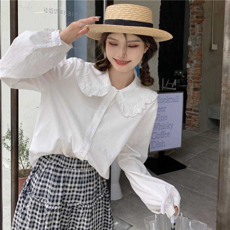 楽天市場】ブラウス シャツ レディース 丸襟 長袖ブラウス 可愛い