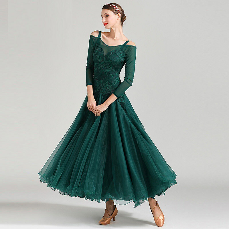 楽天市場】社交ダンス 衣装 グリーン モダンドレス ボールルーム衣装