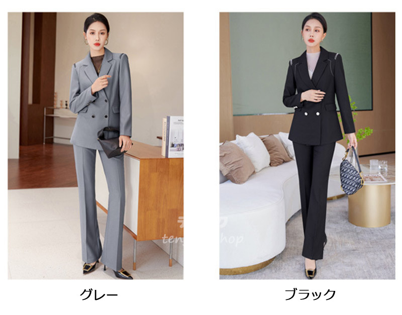 楽天市場】パンツスーツ レディース グレー オシャレ 事務服 無地
