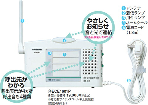 楽天市場】ECE1601P パナソニック 小電力型 ワイヤレスコール 卓上受信