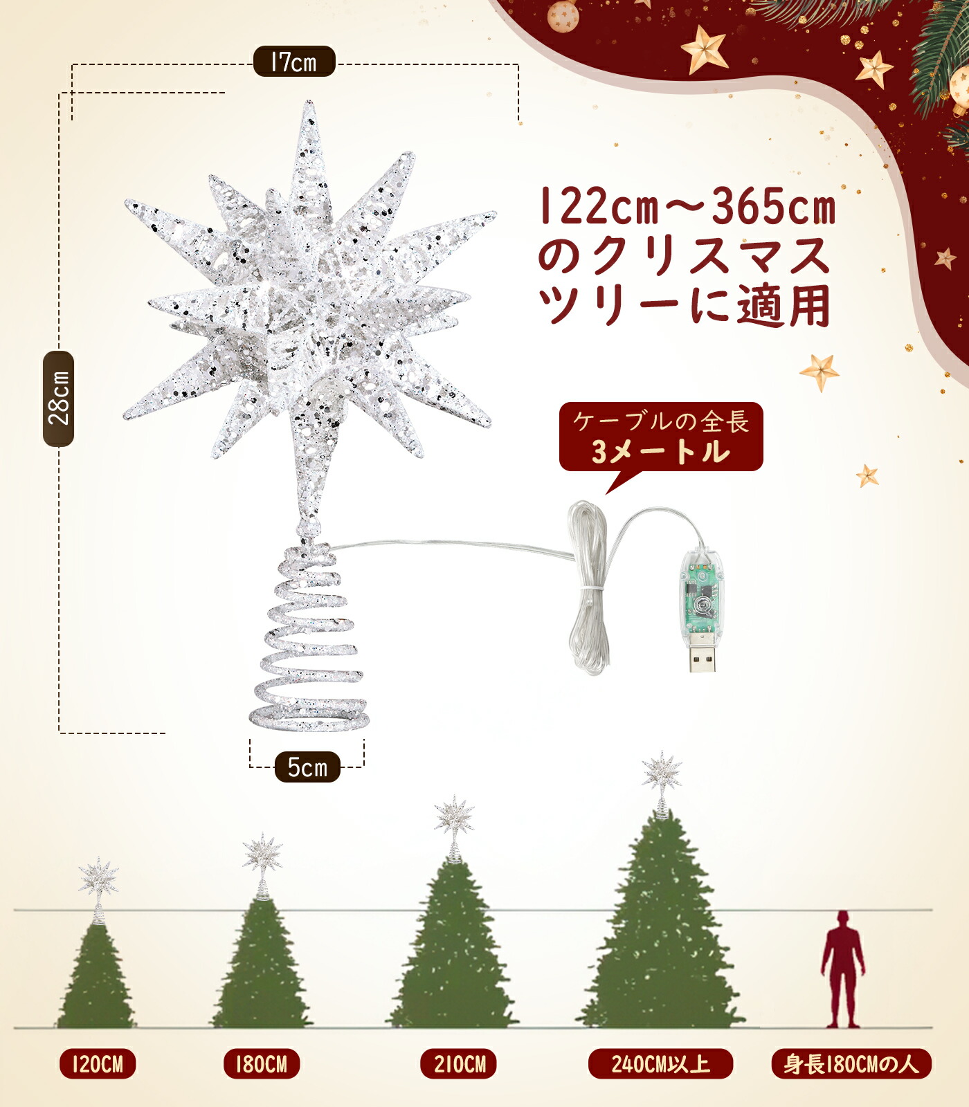 楽天市場】☆P20倍 12/25まで☆Lewondr クリスマスツリートップスター