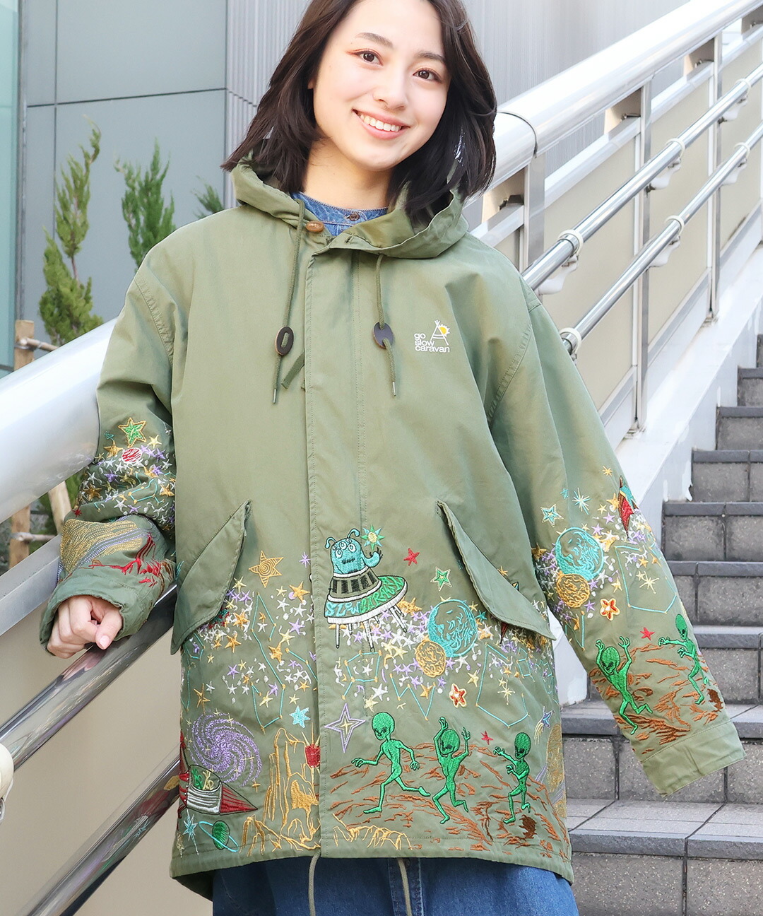 楽天市場】go slow caravan コットンナイロンパネル刺繍モッズコート