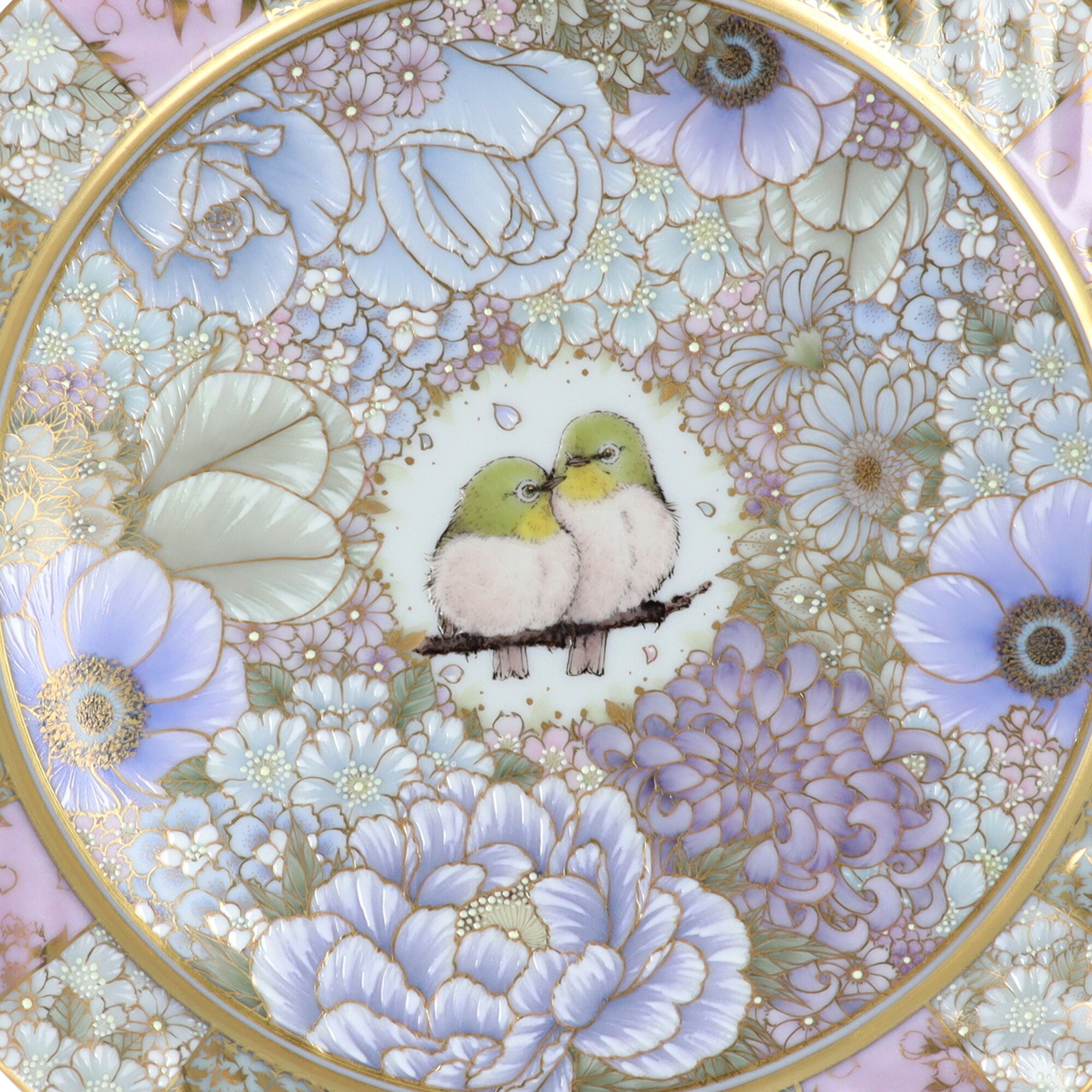 楽天市場】九谷焼 飾皿 本金花詰薄花色に目白 / 河田里美 | 16.3cm