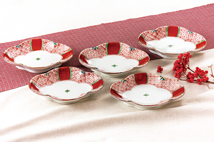 楽天市場】九谷焼 6号皿揃 赤絵 / 双鳩窯 ＜送料無料 和食器 皿 中皿