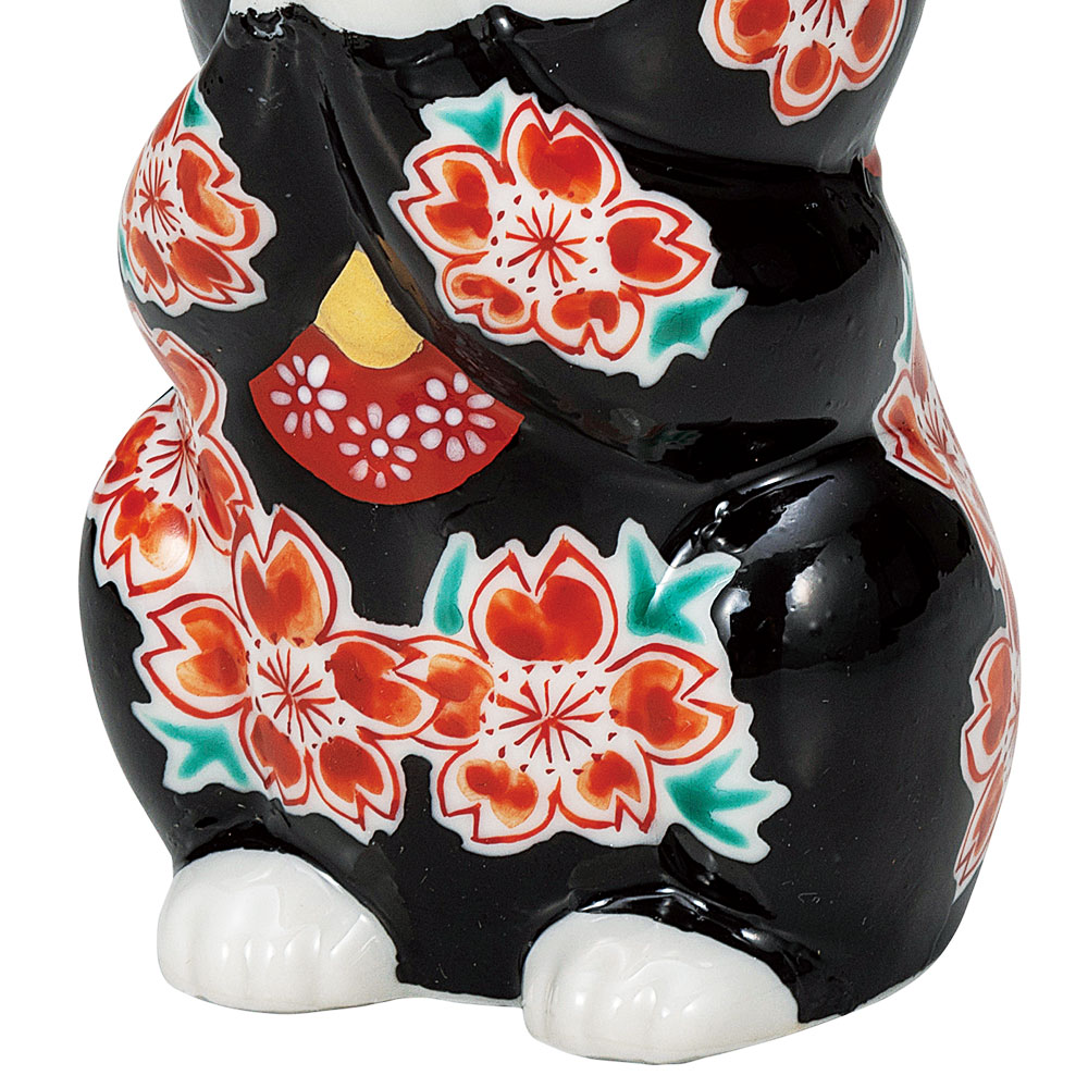 楽天市場】九谷焼 3.8号お祈り猫 ブラック釉桜＜送料無料 置物 縁起物