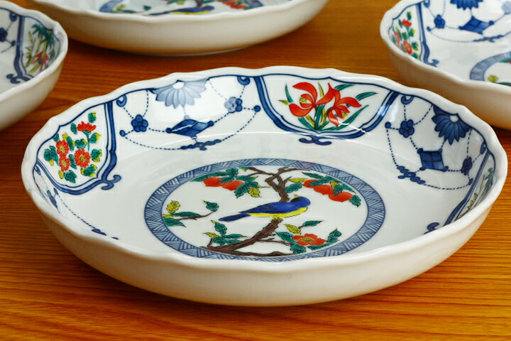 楽天市場】九谷焼 6号皿揃 染付瓔珞紋花鳥/青郊窯＜送料無料＞和食器