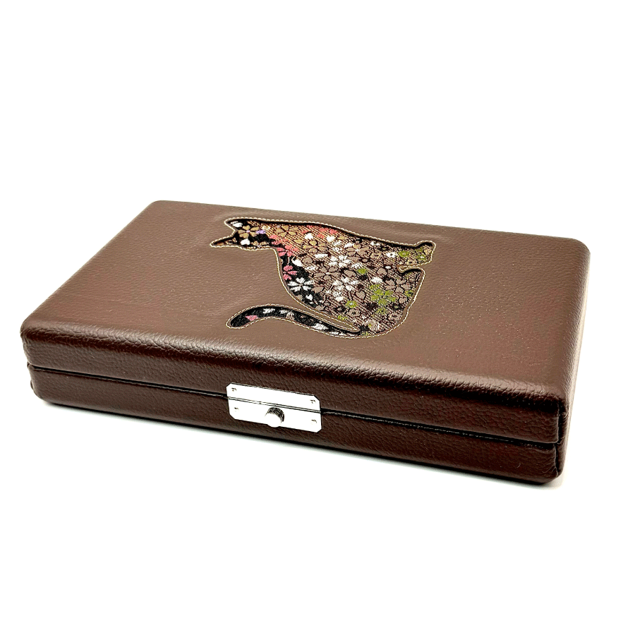 楽天市場】津軽三味線用【 2丁撥入れ -楓凛- 濃い茶 】ネコ バチ入れ