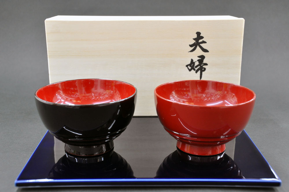 楽天市場】会津塗 木製 夫婦椀(溜・朱)段付 [漆塗り][夫婦汁椀][会津