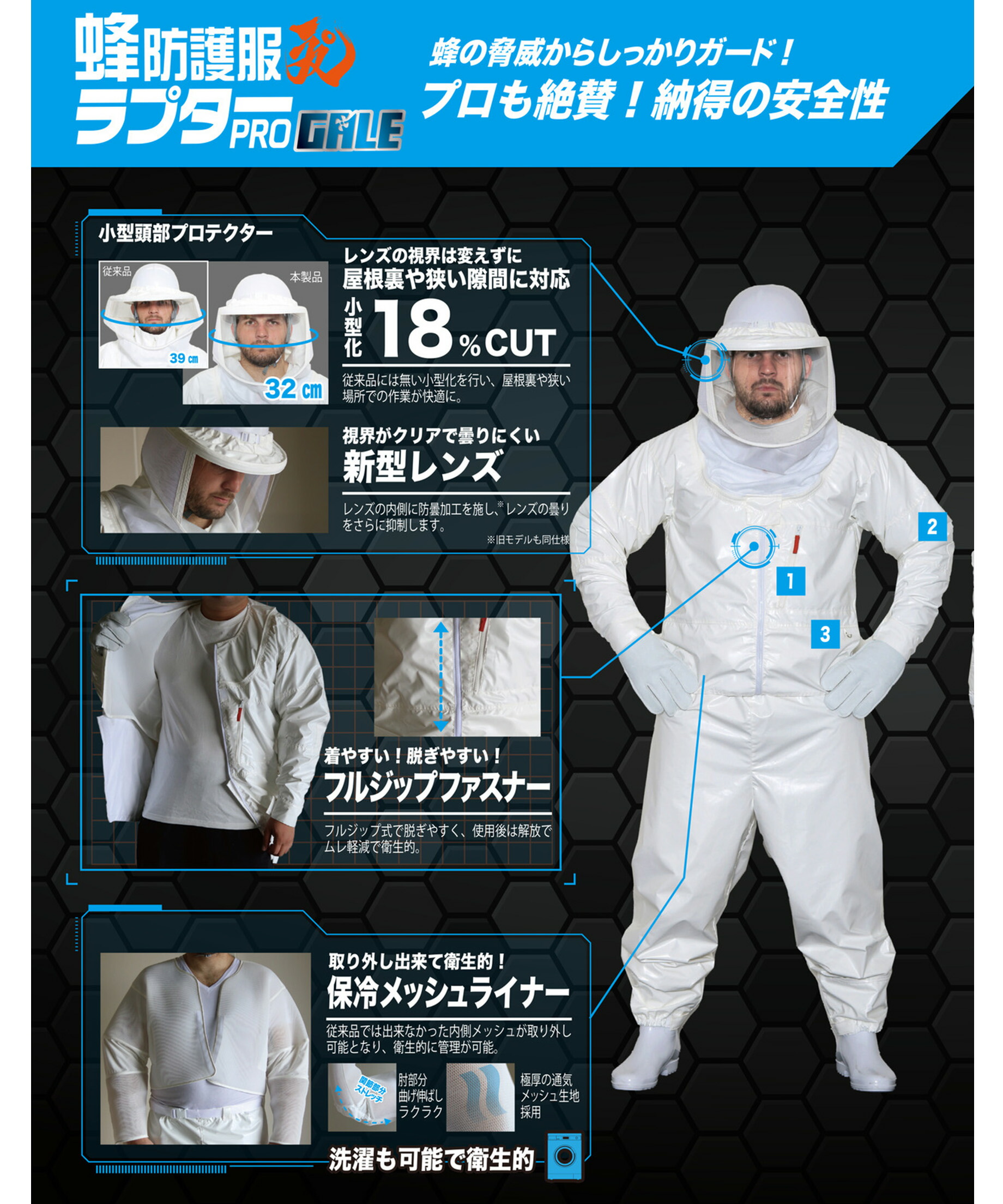楽天市場】公式 蜂防護服 ファン付き ラプターPRO GALE V-2200