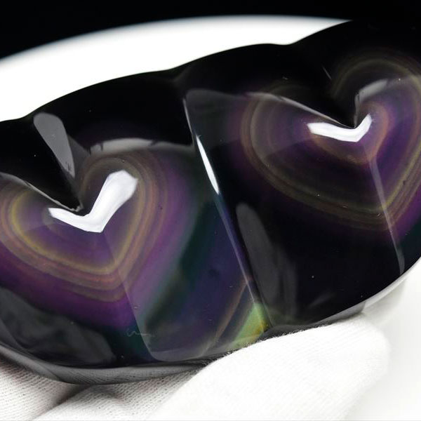 楽天市場】レインボー オブシディアン ダブルハート 置物【約147g