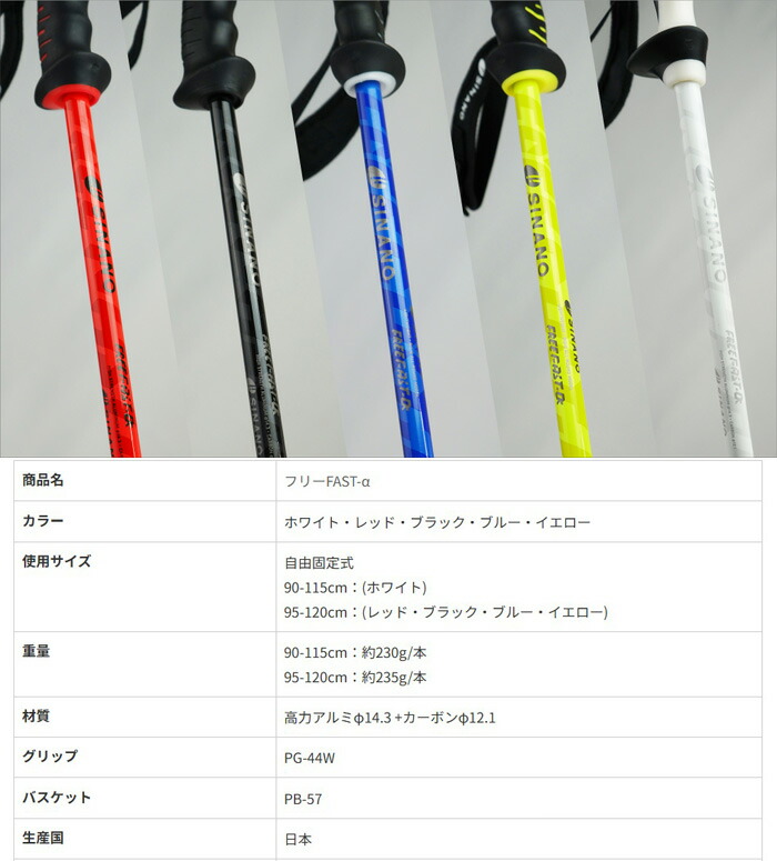 楽天市場】SINANO シナノ ポール ストック フリーFAST-α (95〜120cm