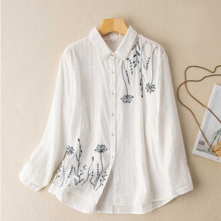 楽天市場】トップス 送料無料 白シャツ 綿100％ 刺繍 シャツ