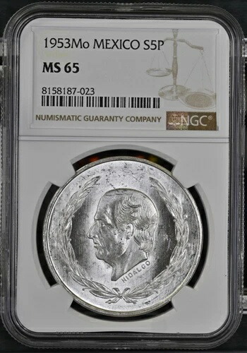 楽天市場】メキシコ 1951年 5ペソ銀貨 ASW . イダルゴ NGC MS65 (写真