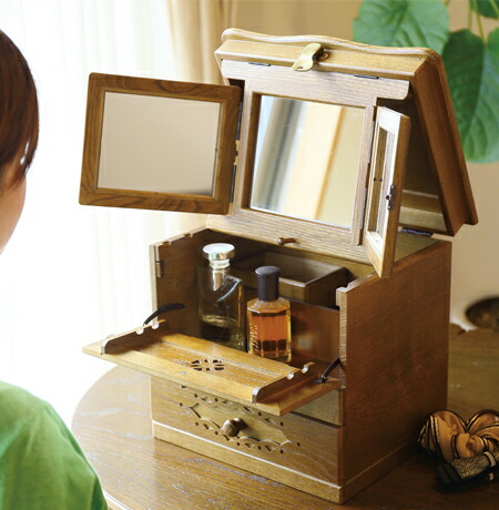 楽天市場】メイクボックス 三面鏡付き 日本製 国産 木製コスメボックス