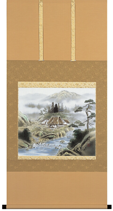 楽天市場】掛け軸 掛軸 四神相応山水図 棚橋玄道 尺八横(65×138cm) 桐